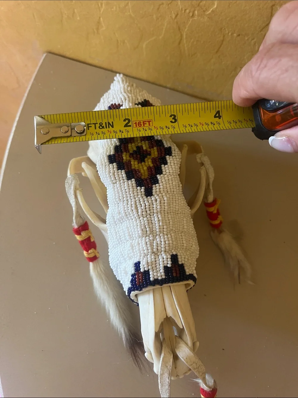 White Beaded Southwestern Wall Hanging with Feather Accents